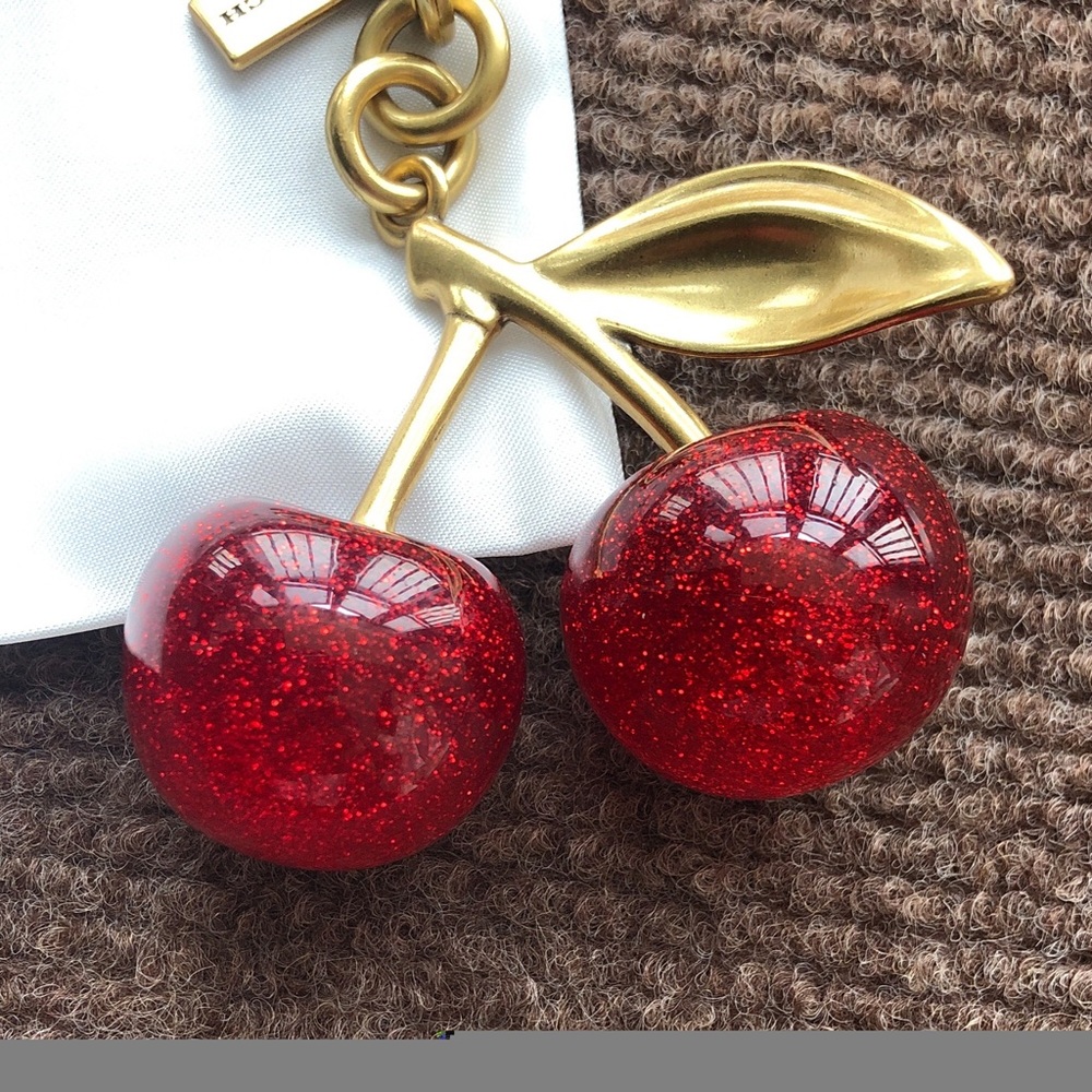 Coach Gold-Tone Cherry Keychain with Red Glitter Cherries - Picture 3 of 3